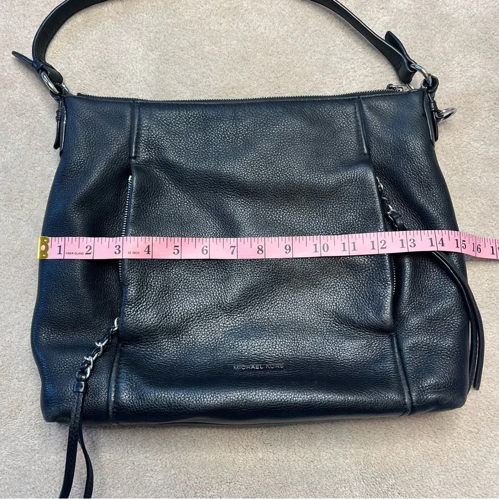 Michael Kors Corinne Black Pebbled Leather Tassel Large Boho Shoulder Bag - Picture 10 of 10